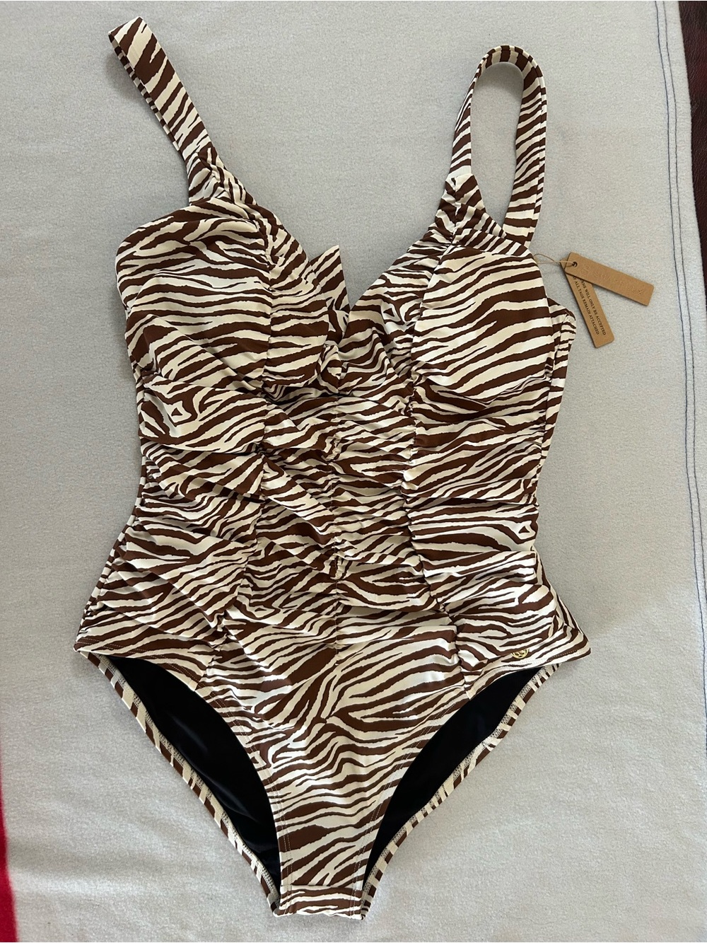 Women’s Brown Zebra-Print One-Piece Swimsuit - Picture 3 of 7